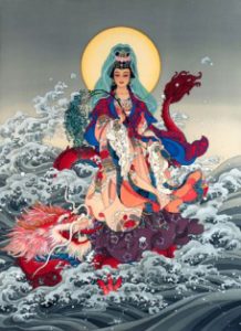 Feminine Power - Kwan Yin riding the dragon in the water