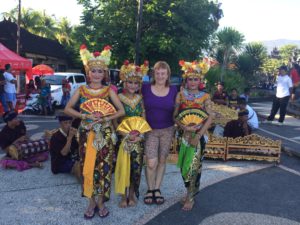 Ally with Balinese dancers, Lovina, Bali 2017